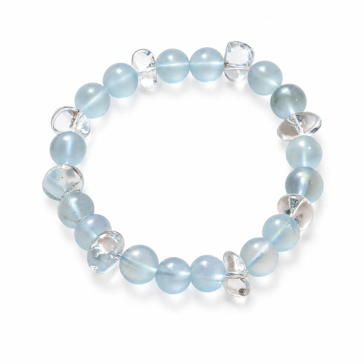 9mm Clear Quartz & Aquamarine Bracelet - aquamarine serene blue style bracelet main image