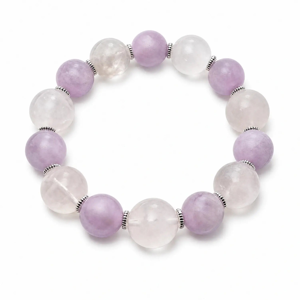 15mm Rose Quartz & Kunzite Bracelet - lavender amethyst calming aesthetic bracelet main image