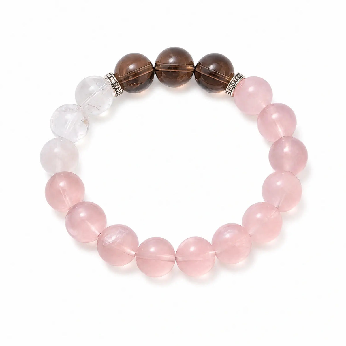 12mm Multi-Stone Crystal Bracelet with Clear Quartz, Rose Quartz, Smoky Quartz - rose quartz self care gift bracelet main image