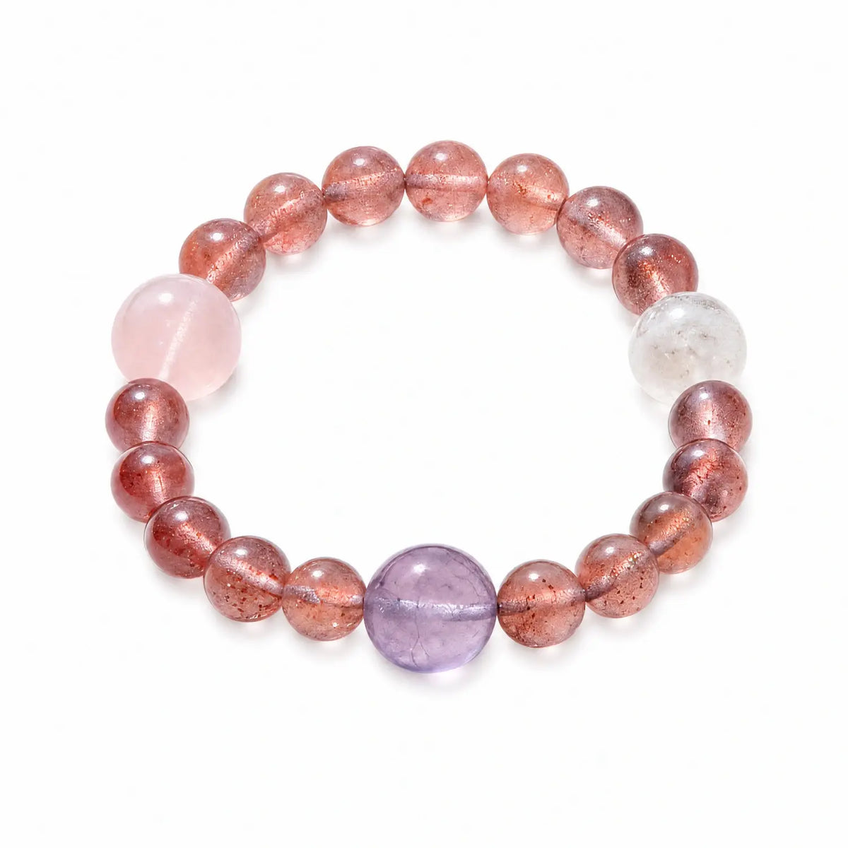 8mm Multi-Stone Crystal Bracelet with Amethyst, Rose Quartz, Clear Quartz - strawberry quartz soft pink style bracelet main image