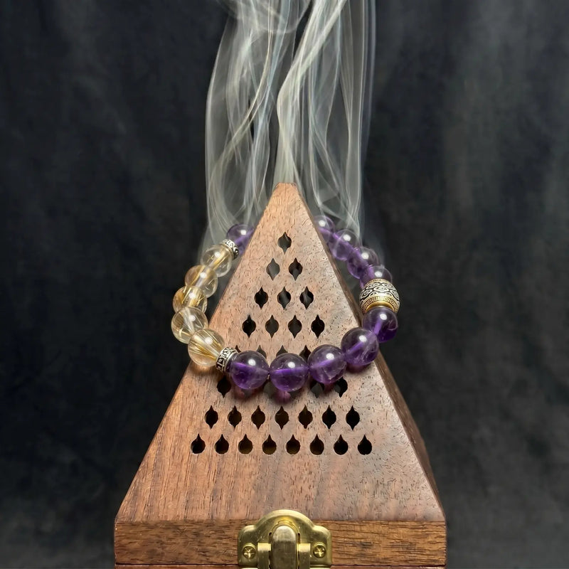10mm Amethyst & Rutilated Quartz Bracelet - amethyst cleansing ritual smudge hover image