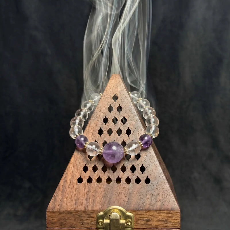 10mm Amethyst & Clear Quartz Bracelet - clear quartz cleansing ritual smudge hover image