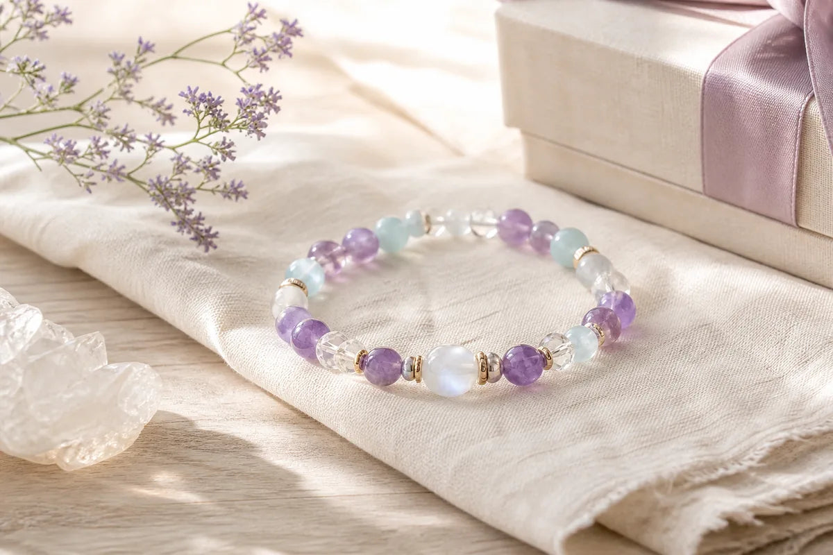 Calm amethyst and aquamarine inspired crystal bracelet gift
