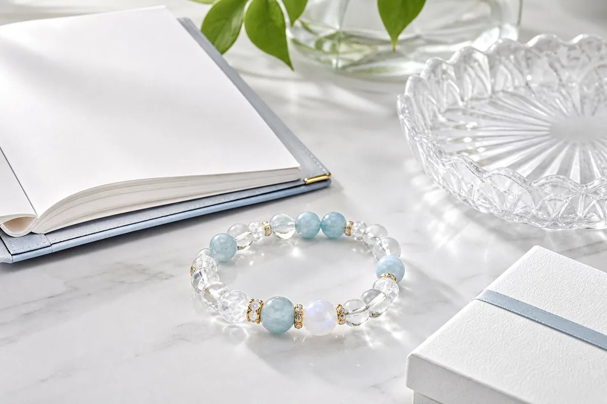 Clarity crystal bracelet gift with clear quartz and blue tones