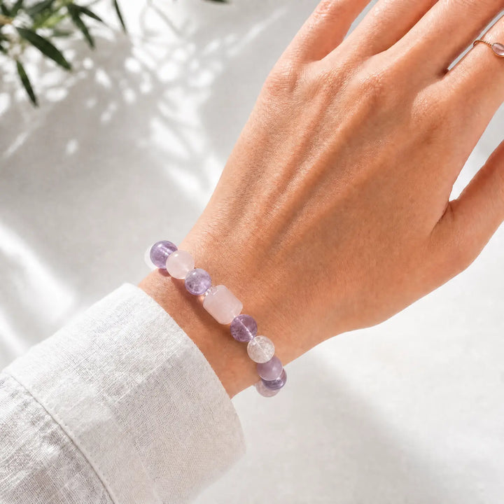 Birthstone-inspired QZENI crystal bracelet gift guide with natural stone bracelet styling