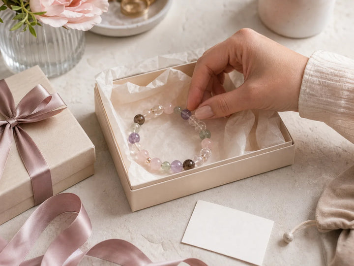 Gift box presentation for personalized bridesmaid crystal bracelets