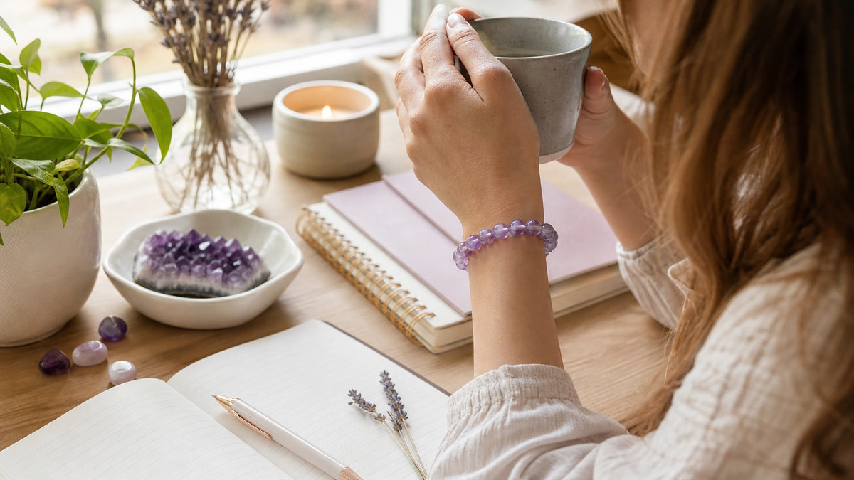 How To Wear a 10mm Natural Amethyst Bracelet Daily - QZENI natural crystal jewelry guide