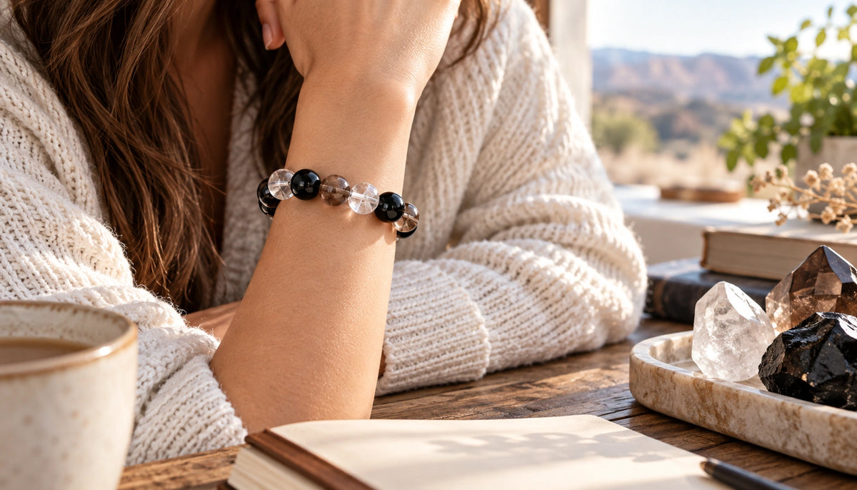 Quartz Smoky Obsidian Bracelet Gift Guide - QZENI natural crystal jewelry guide