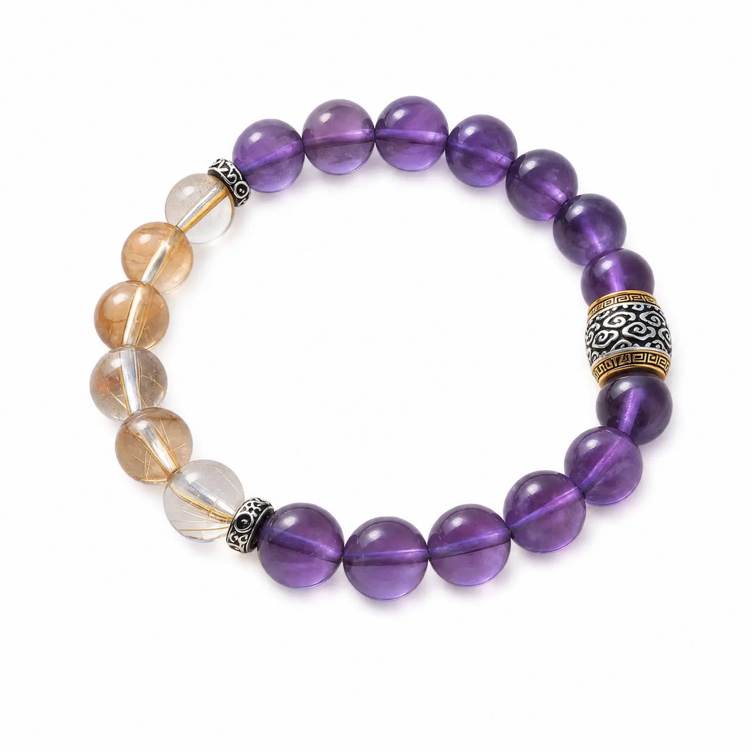 10mm Amethyst & Rutilated Quartz Bracelet - amethyst calming aesthetic bracelet main image