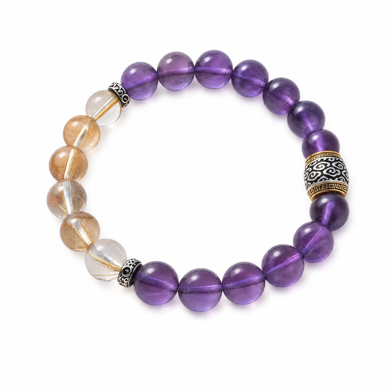 10mm Amethyst & Rutilated Quartz Bracelet - amethyst calming aesthetic bracelet main image