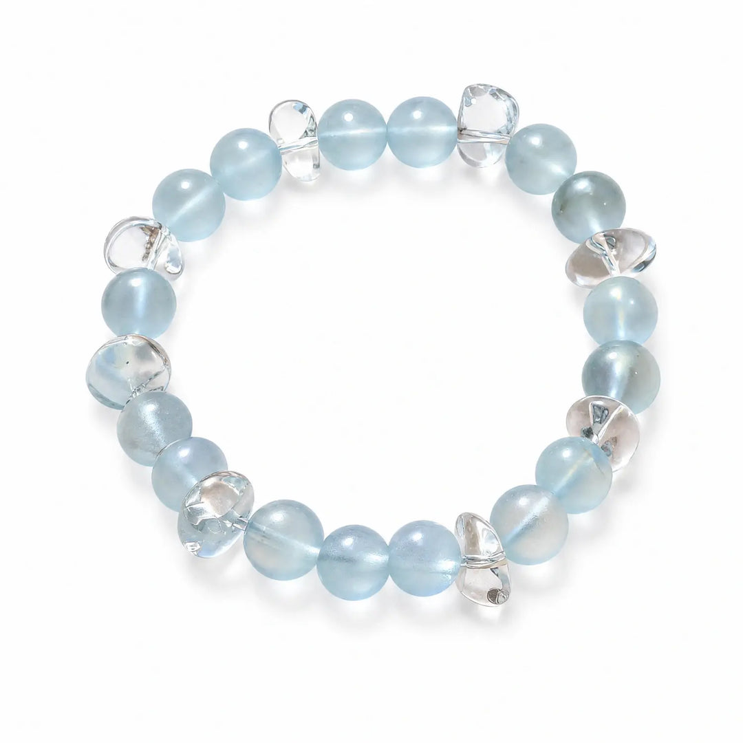 9mm Clear Quartz & Aquamarine Bracelet - aquamarine serene blue style bracelet main image