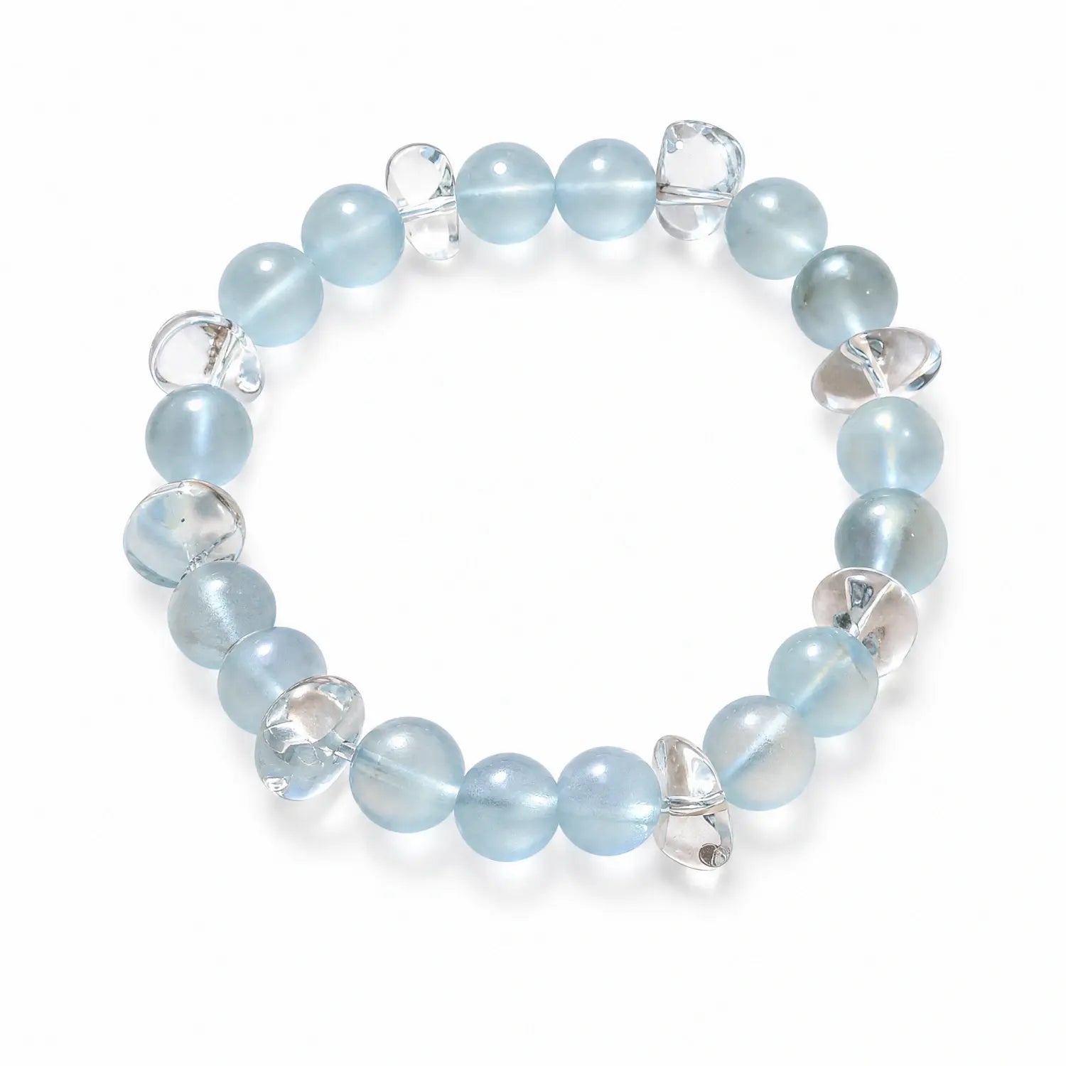 9mm Clear Quartz & Aquamarine Bracelet - aquamarine serene blue style bracelet main image