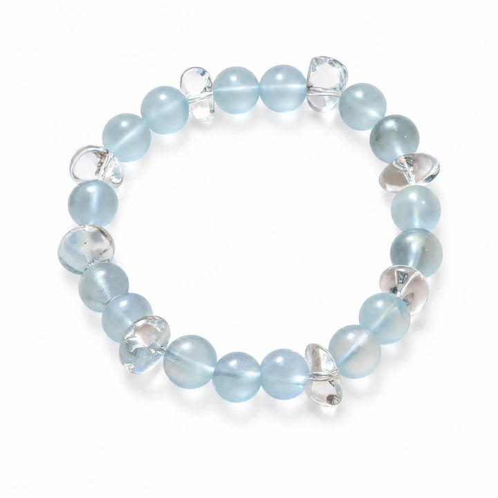 9mm Clear Quartz & Aquamarine Bracelet - aquamarine serene blue style bracelet main image