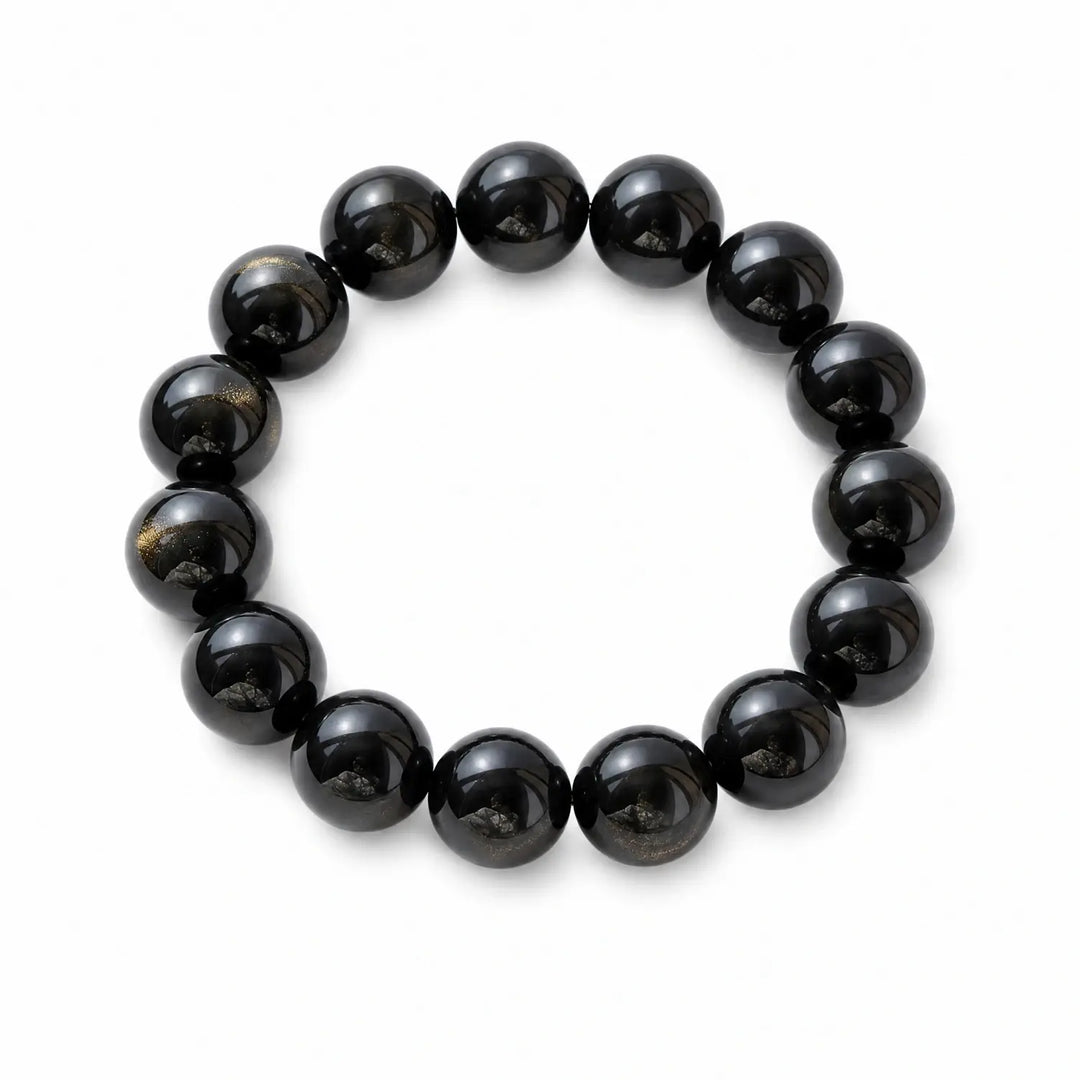 16mm Black Obsidian & Obsidian Bracelet - 01 black obsidian earthy style bracelet main image