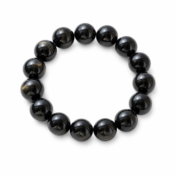 16mm Black Obsidian & Obsidian Bracelet - 01 black obsidian earthy style bracelet main image