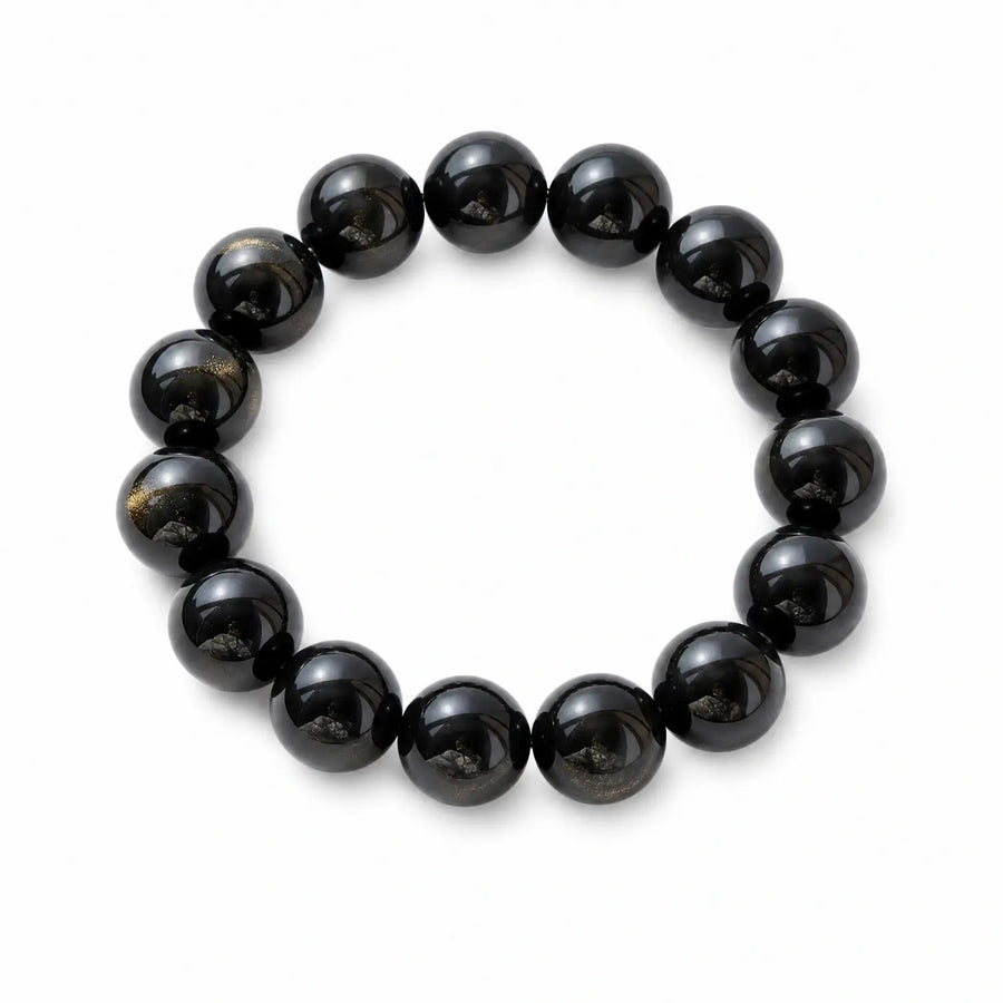 16mm Black Obsidian & Obsidian Bracelet - 01 black obsidian earthy style bracelet main image