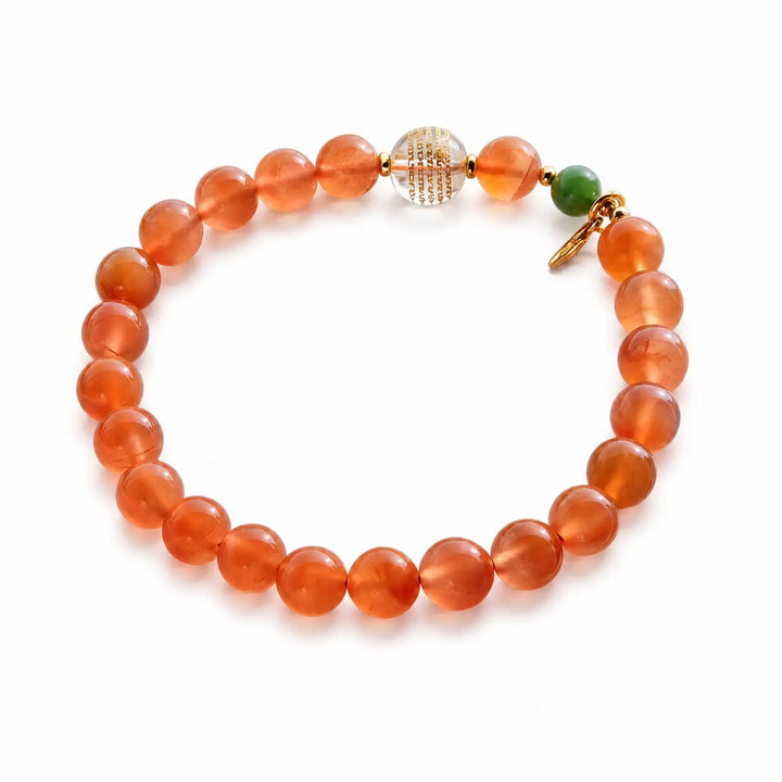 8mm Clear Quartz & Carnelian & Rutilated Quartz Bracelet - 01 carnelian warm orange style bracelet main image