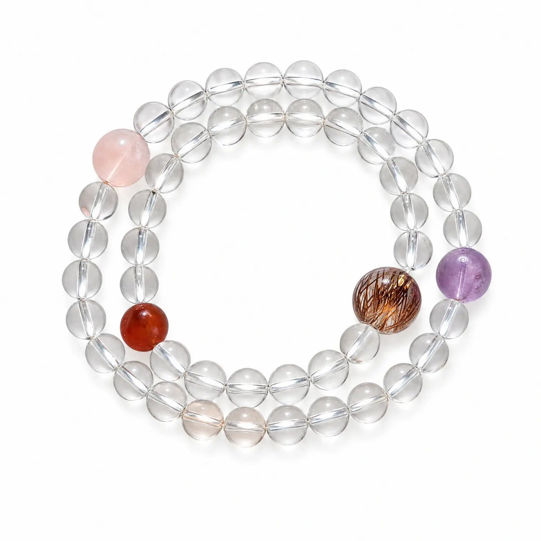 8mm Multi-Stone Crystal Bracelet with Amethyst, Rose Quartz, Clear Quartz - clear quartz clarity style bracelet main image