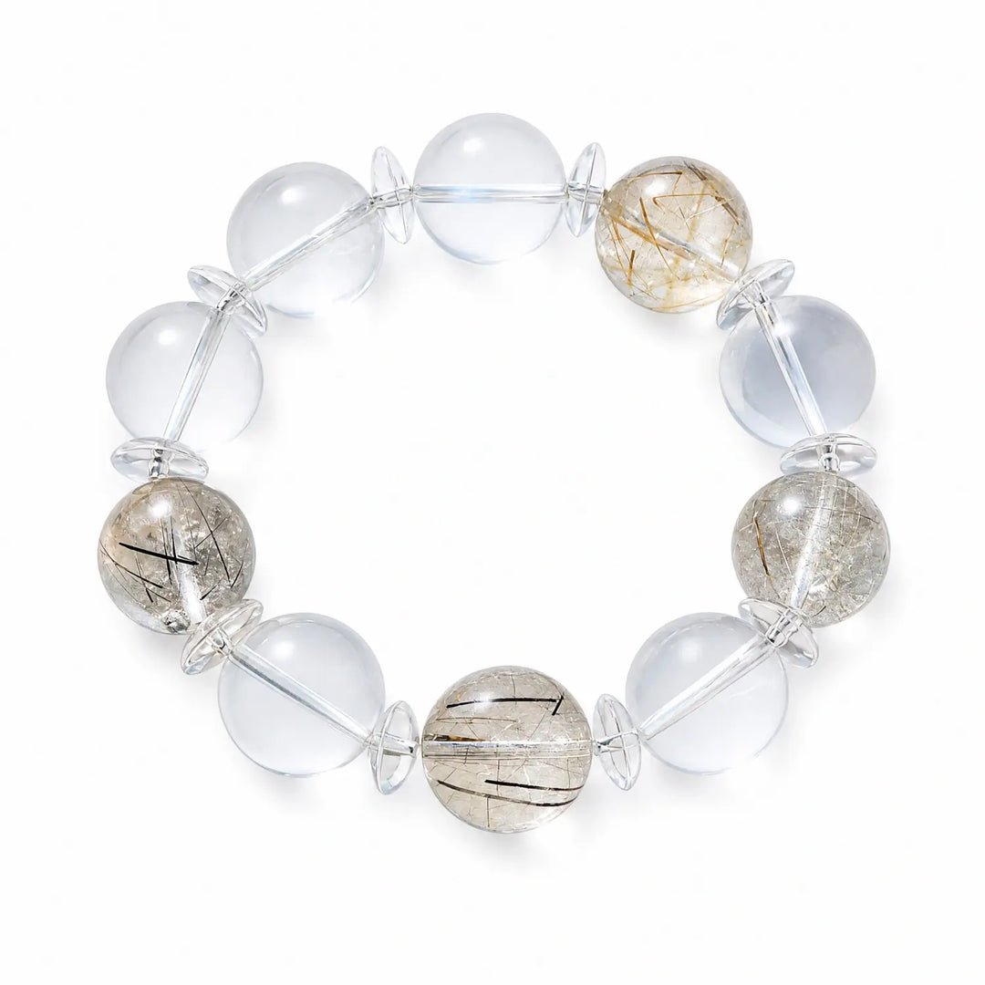 Clear Quartz & Rutilated Quartz Bracelet - 01 clear quartz clarity style bracelet main image