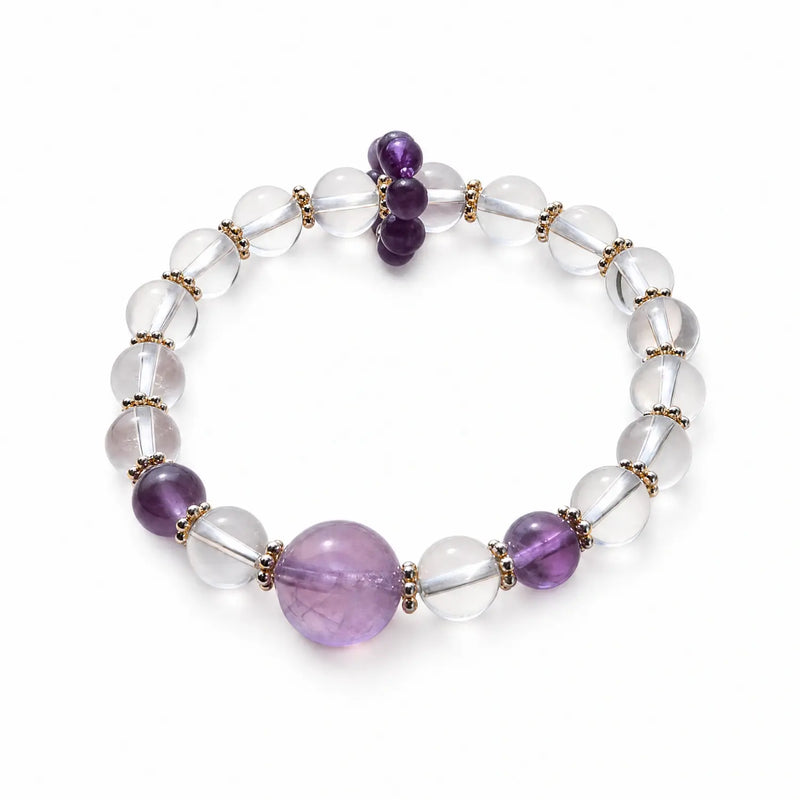 10mm Amethyst & Clear Quartz Bracelet - clear quartz clarity style bracelet main image