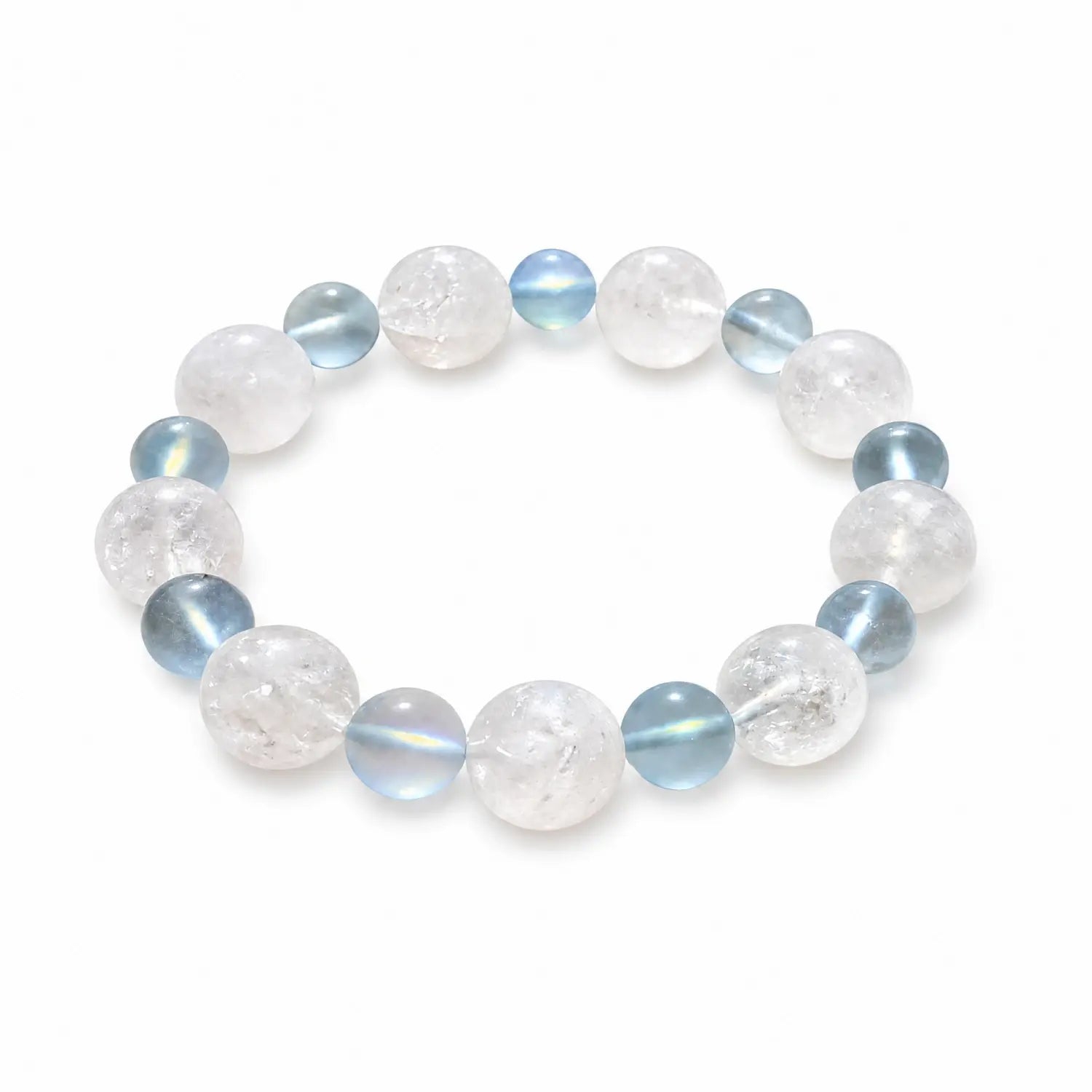 13mm Multi-Stone Crystal Bracelet with White Phantom Quartz, Moonstone, Aquamarine - clear quartz clarity style bracelet main image