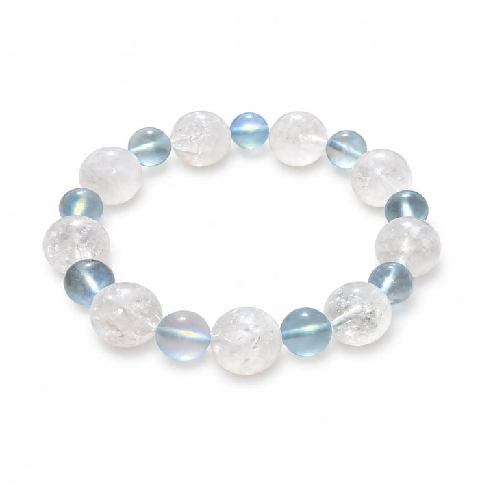 13mm Multi-Stone Crystal Bracelet with White Phantom Quartz, Moonstone, Aquamarine - clear quartz clarity style bracelet main image