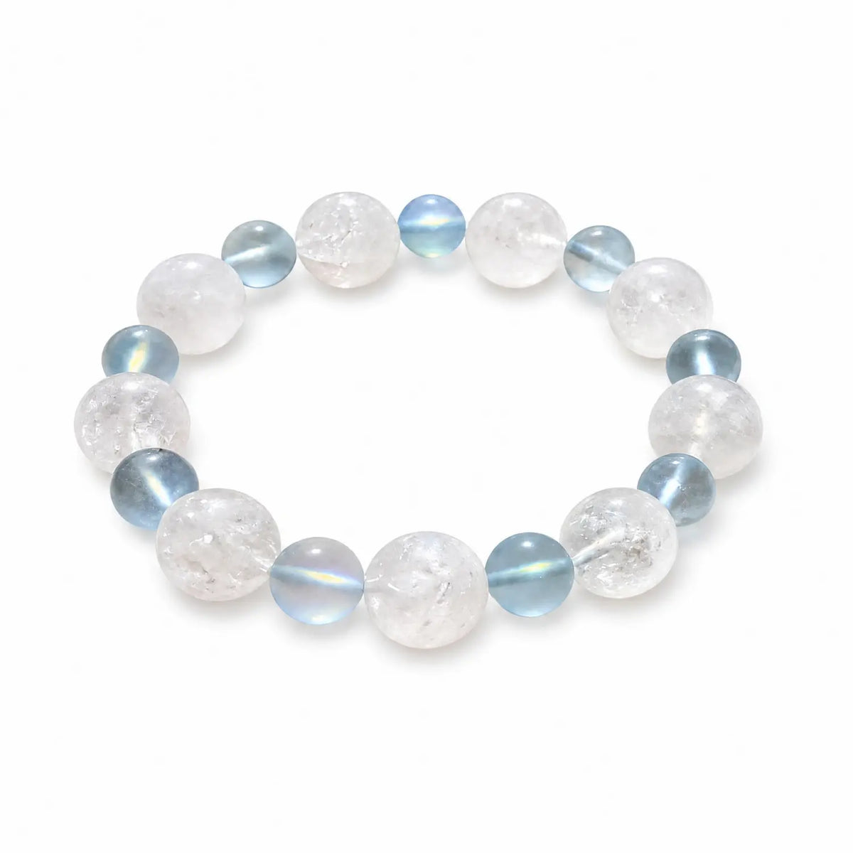 13mm Multi-Stone Crystal Bracelet with White Phantom Quartz, Moonstone, Aquamarine - clear quartz clarity style bracelet main image