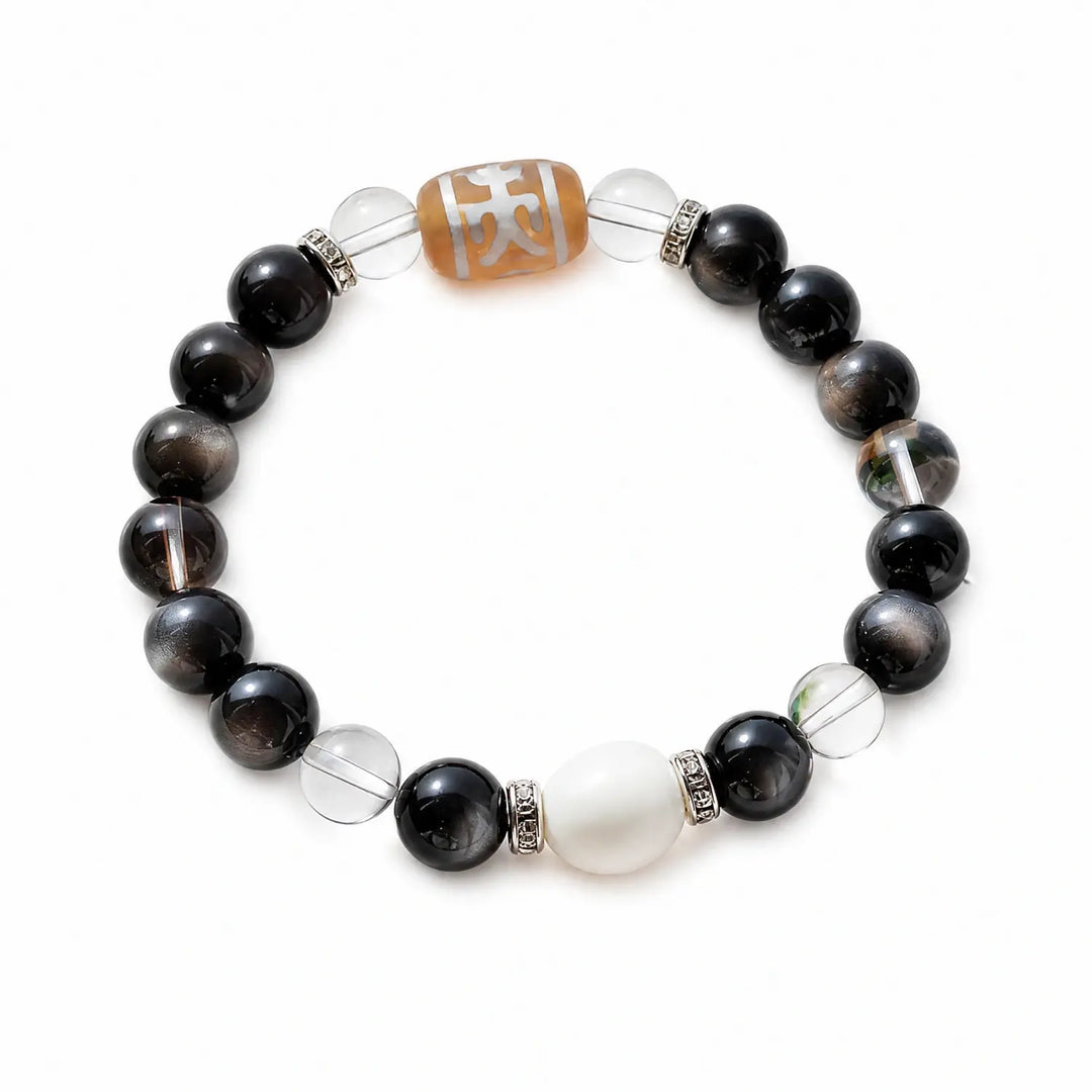 10mm Clear Quartz & Gold Sheen Obsidian & Obsidian Bracelet - 01 gold sheen obsidian earthy style bracelet main image