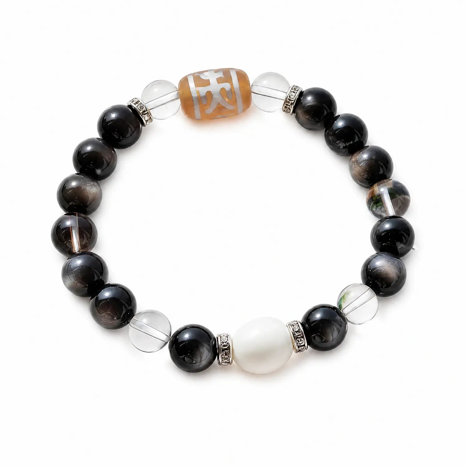 10mm Clear Quartz & Gold Sheen Obsidian & Obsidian Bracelet - 01 gold sheen obsidian earthy style bracelet main image