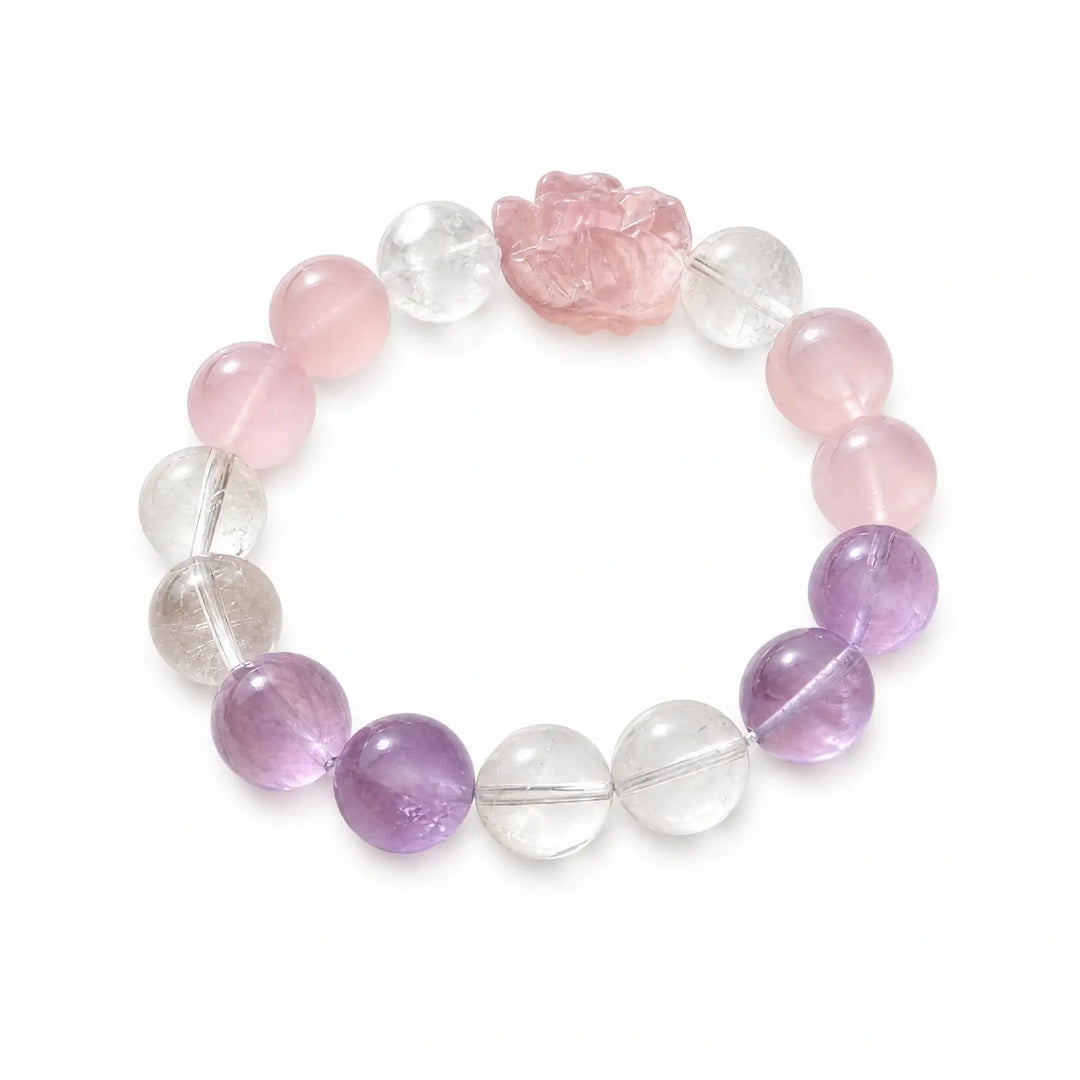 12mm Lavender Amethyst & Amethyst & Rose Quartz Bracelet - 01 mixed crystal multi stone style bracelet main image