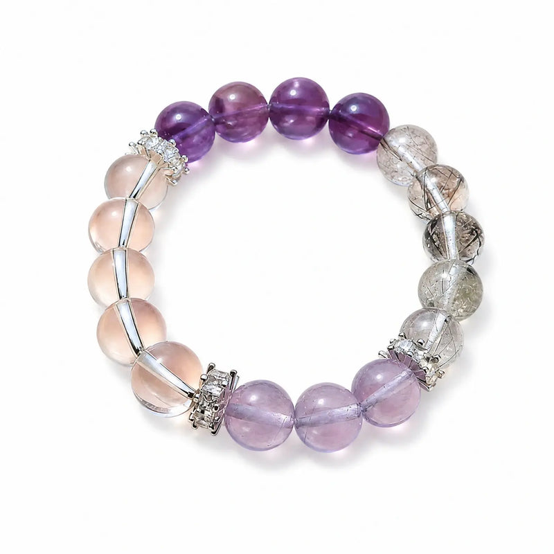10mm Multi-Stone Crystal Bracelet with Amethyst, Black Rutilated Quartz, Rose Quartz - mixed crystal multi stone style bracelet main image