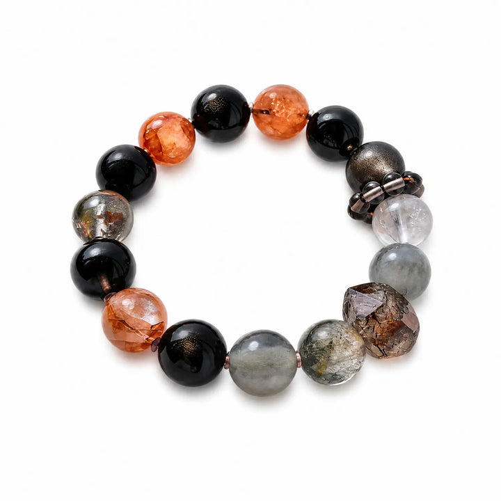14mm Clear Quartz & Smoky Quartz & Obsidian Bracelet - 01 mixed crystal multi stone style bracelet main image