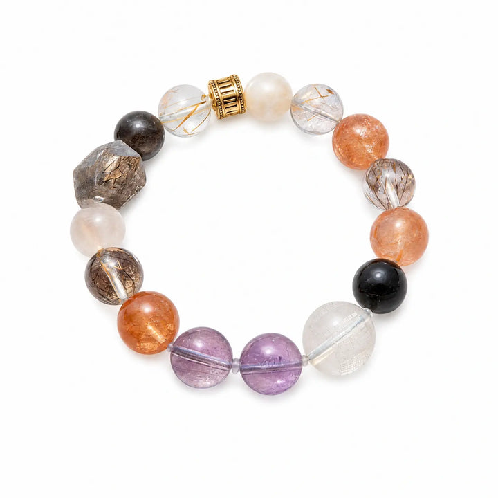 12mm Lavender Amethyst & Amethyst & Clear Quartz Bracelet - 01 mixed crystal multi stone style bracelet main image