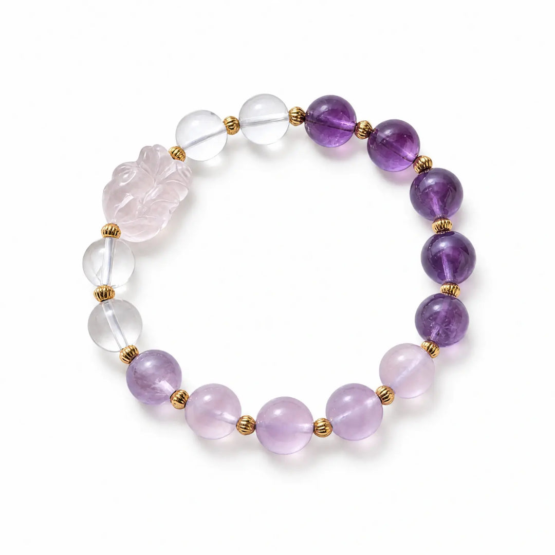 10mm Amethyst & Clear Quartz Bracelet - 01 mixed crystal multi stone style bracelet main image