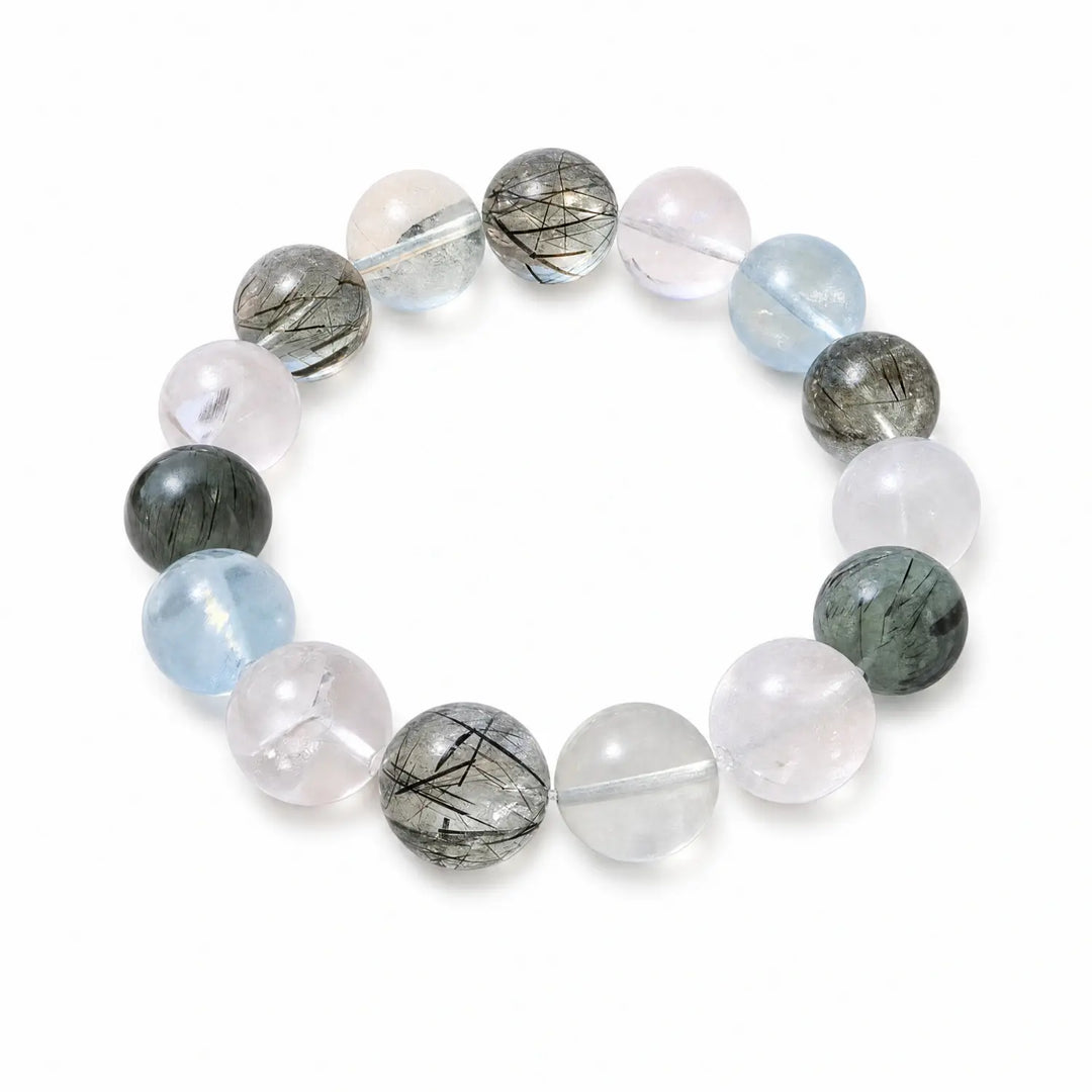 14mm Rose Quartz & Clear Quartz & Aquamarine Bracelet - 01 mixed crystal multi stone style bracelet main image