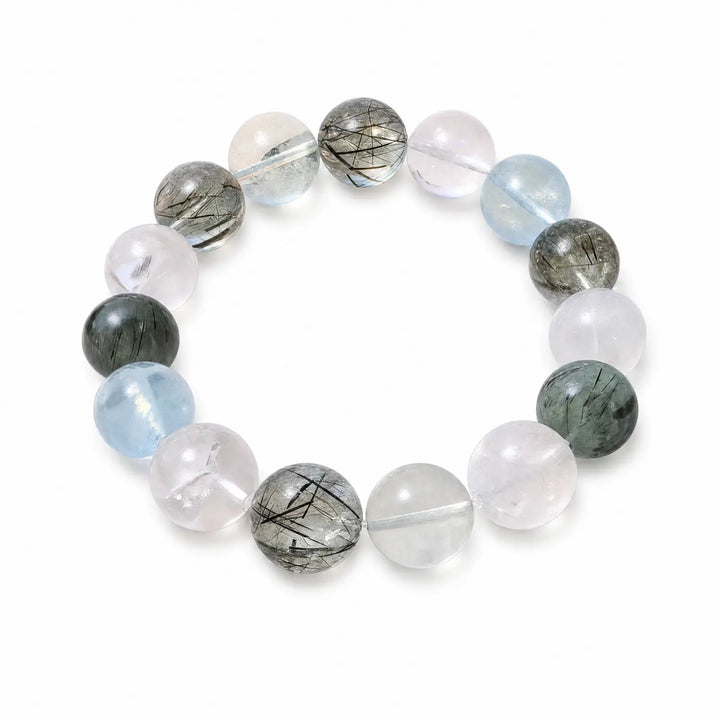 14mm Rose Quartz & Clear Quartz & Aquamarine Bracelet - 01 mixed crystal multi stone style bracelet main image