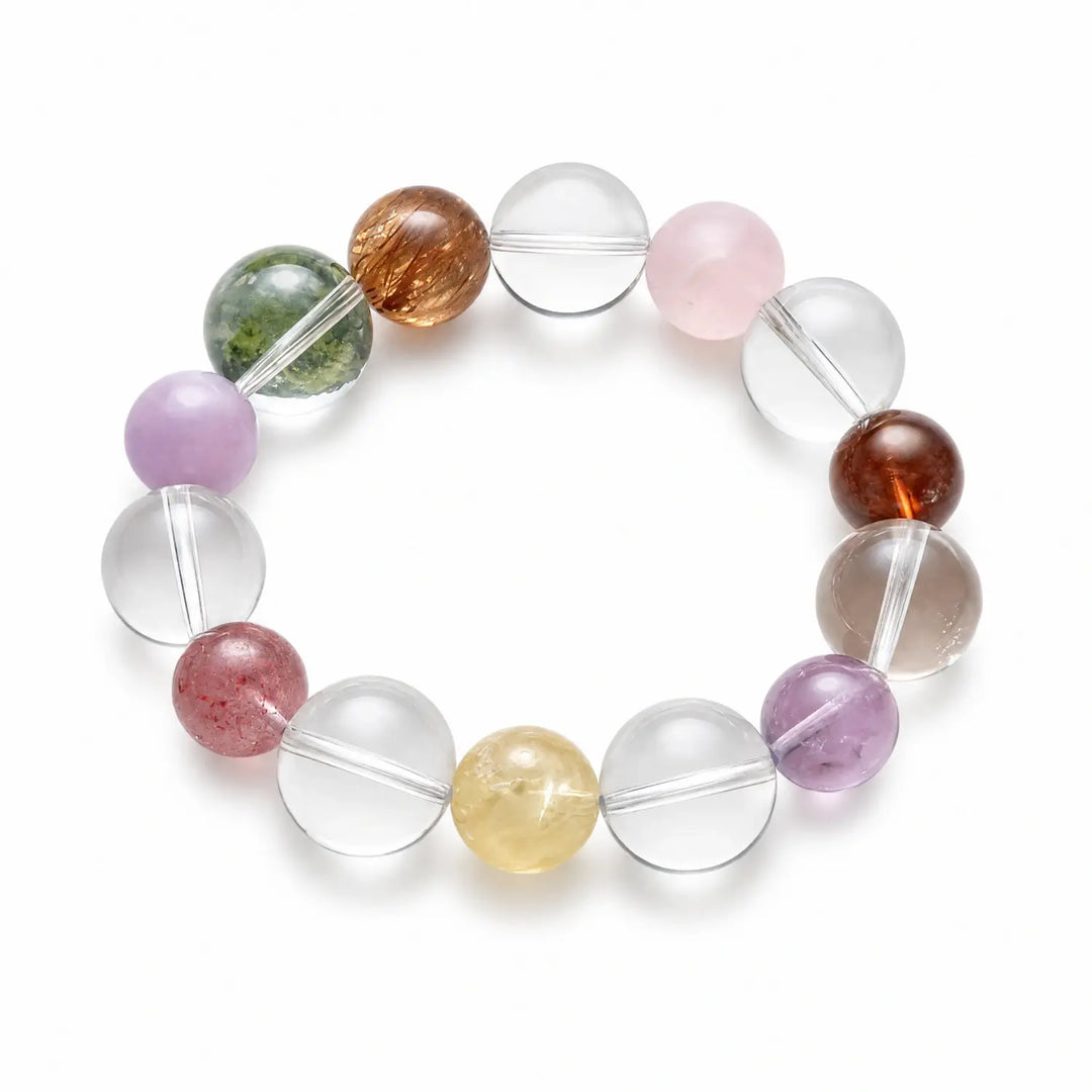 17mm Multi-Stone Crystal Bracelet with Amethyst, Rose Quartz, Clear Quartz - mixed crystal multi stone style bracelet main image