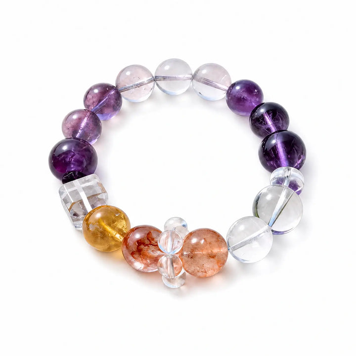 12mm Amethyst & Clear Quartz & Citrine Bracelet - 01 mixed crystal multi stone style bracelet main image
