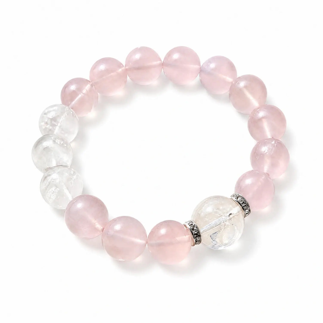 12mm Rose Quartz & White Phantom Quartz Bracelet - 01 rose quartz self care gift bracelet main image