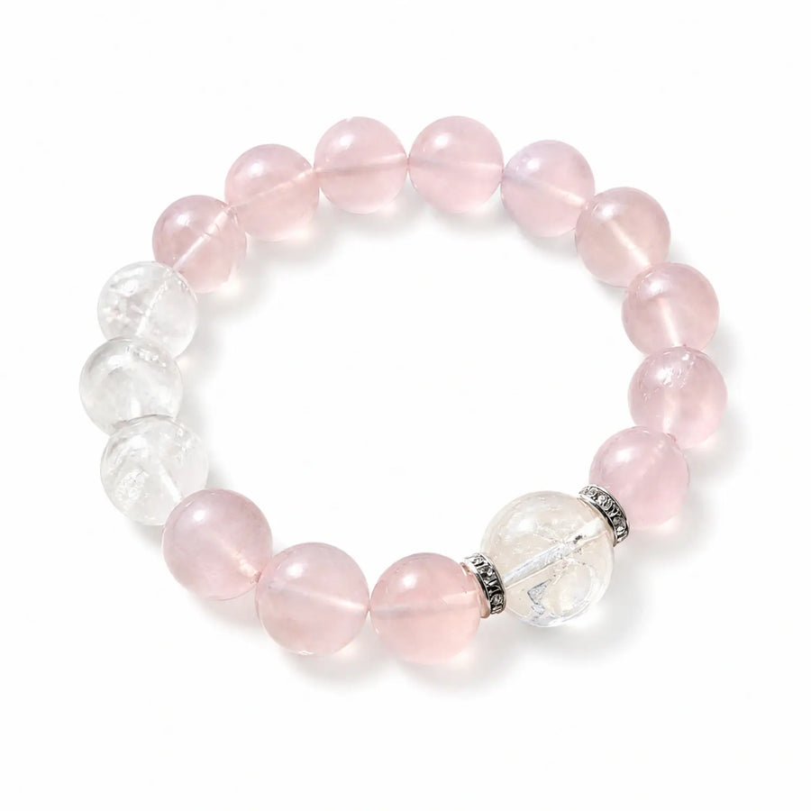 12mm Rose Quartz & White Phantom Quartz Bracelet - 01 rose quartz self care gift bracelet main image