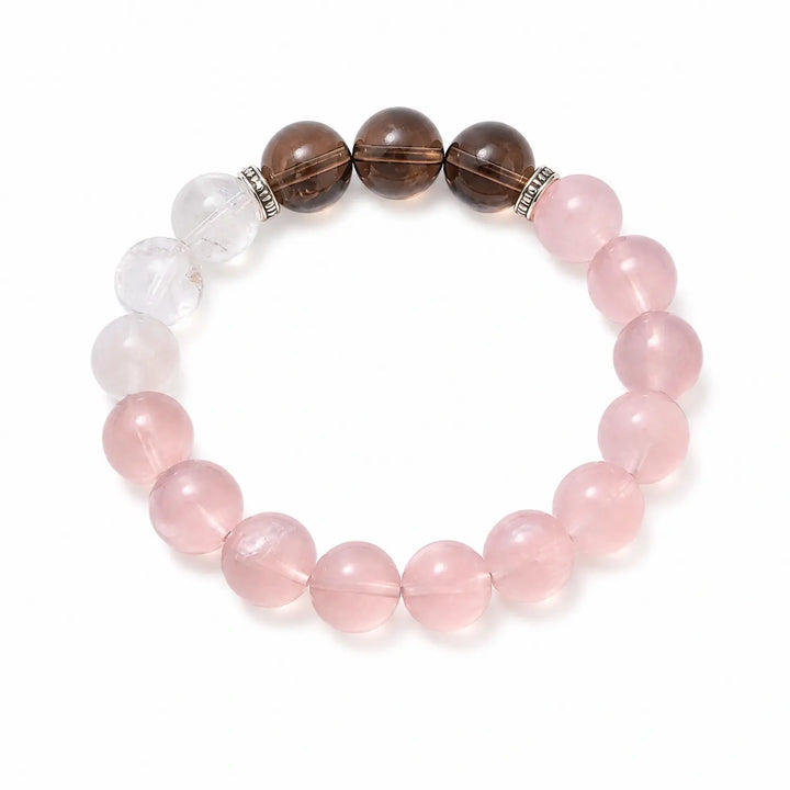 12mm Multi-Stone Crystal Bracelet with Clear Quartz, Rose Quartz, Smoky Quartz - rose quartz self care gift bracelet main image