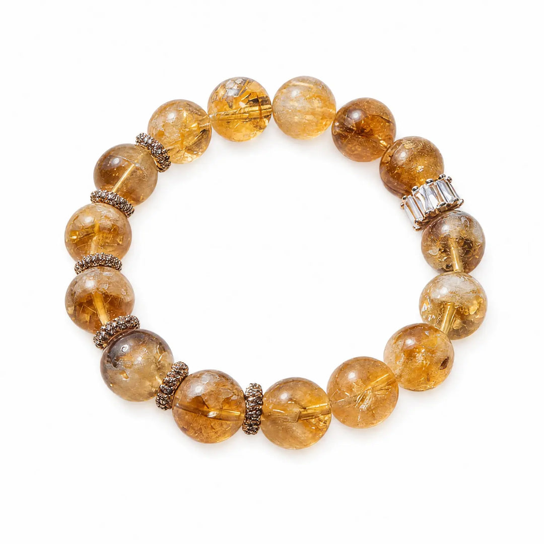 12mm Citrine & Rutilated Quartz Bracelet - 01 rutilated quartz golden inclusion style bracelet main image