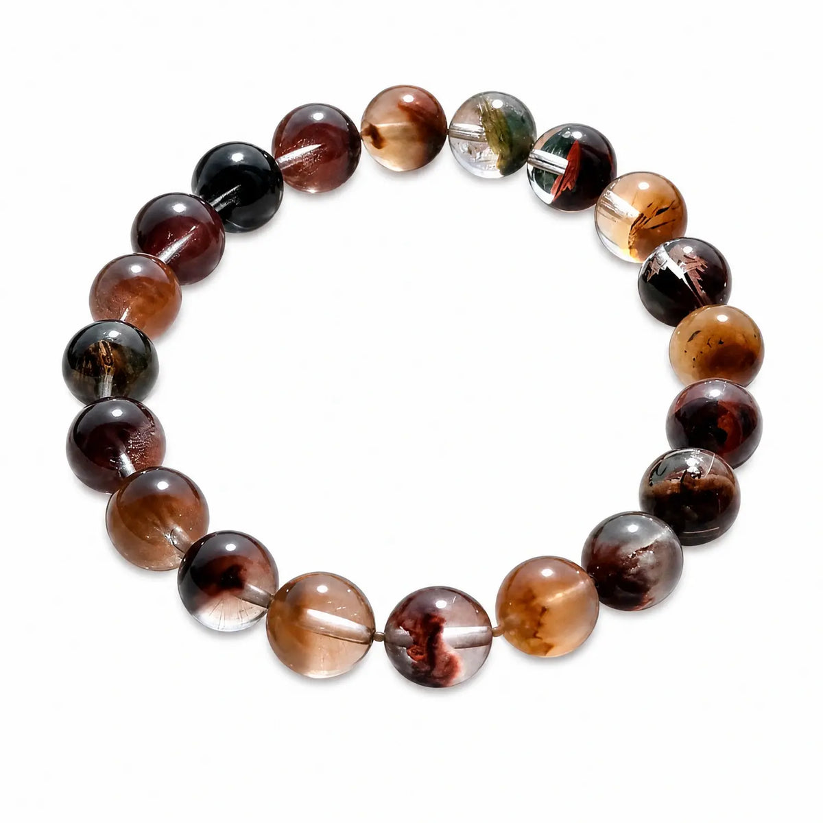 10mm Natural Phantom Quartz Bracelet, front view on a clean background, QZENI