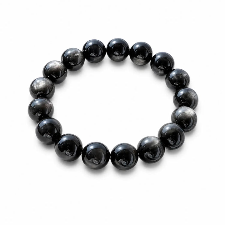 10mm Silver Obsidian & Obsidian Bracelet - silver sheen obsidian earthy style bracelet main image