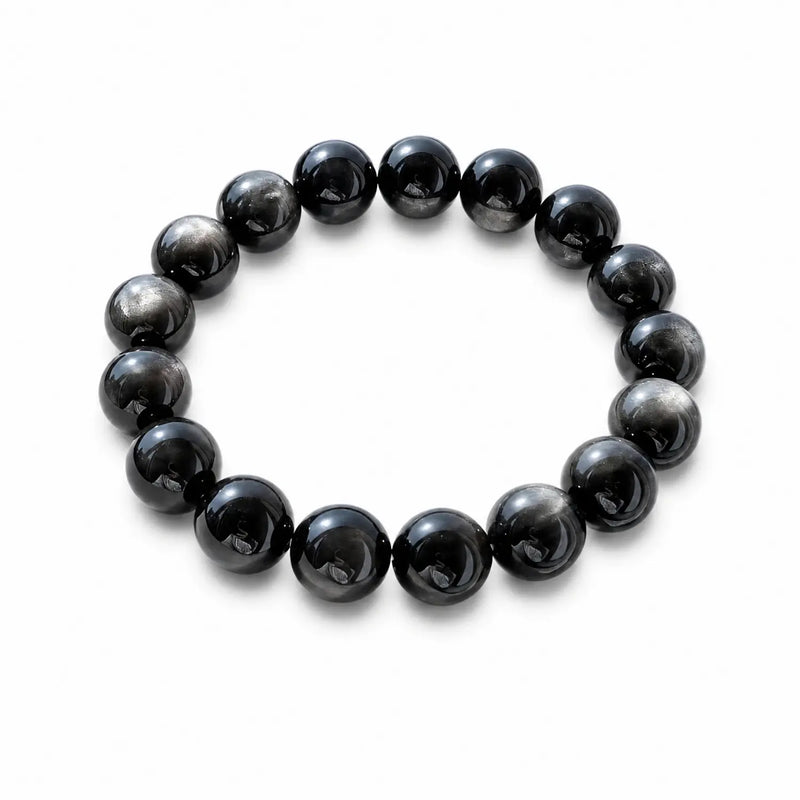 10mm Silver Obsidian & Obsidian Bracelet - silver sheen obsidian earthy style bracelet main image
