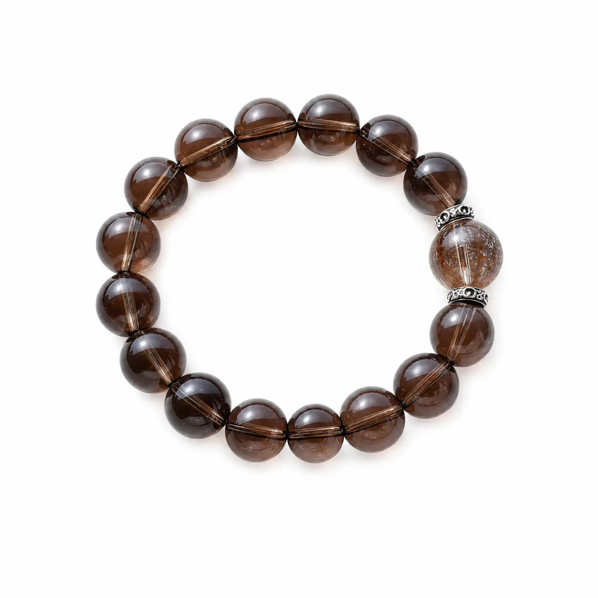 12mm Smoky Quartz Bracelet, front view on a clean background, QZENI