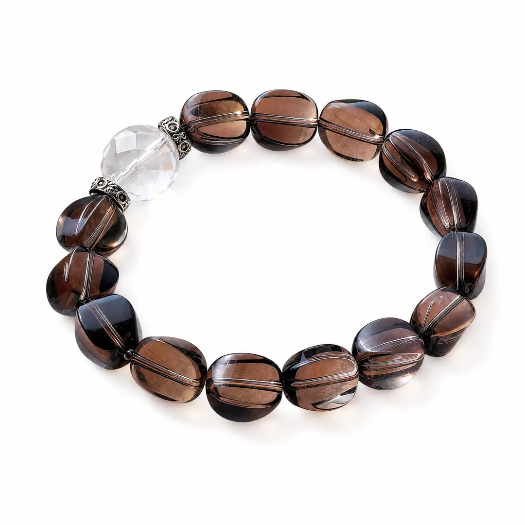 Clear Quartz & Smoky Quartz Bracelet - 01 smoky quartz earthy style bracelet main image