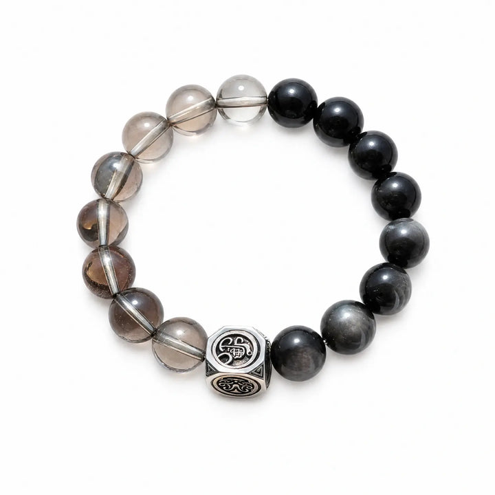 10mm Multi-Stone Crystal Bracelet with Clear Quartz, Obsidian, Smoky Quartz - smoky quartz earthy style bracelet main image