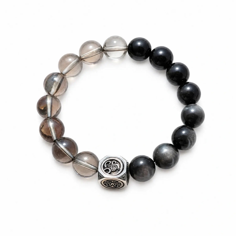 10mm Multi-Stone Crystal Bracelet with Clear Quartz, Obsidian, Smoky Quartz - smoky quartz earthy style bracelet main image
