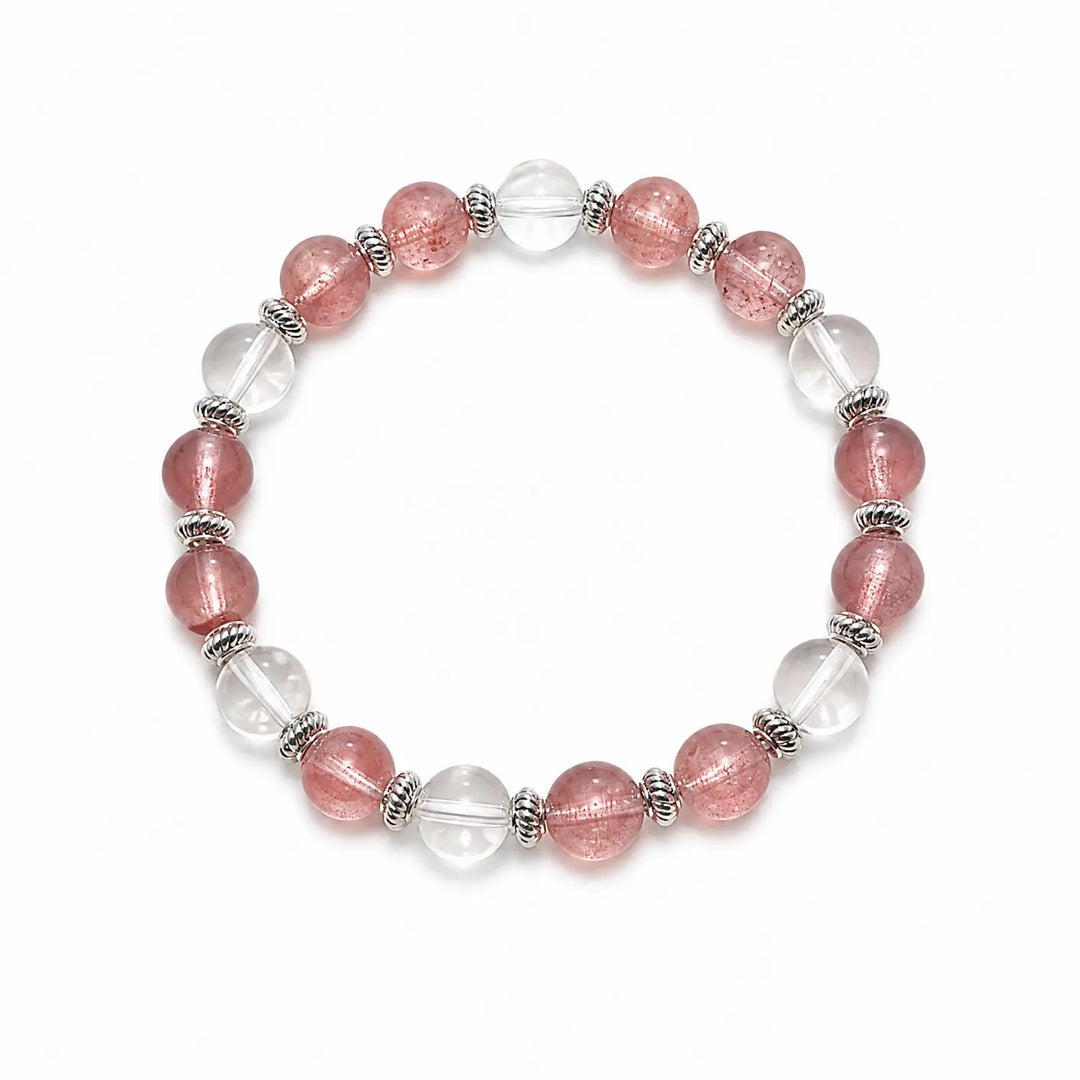 8mm Clear Quartz & Strawberry Quartz Bracelet - 01 strawberry quartz soft pink style bracelet main image